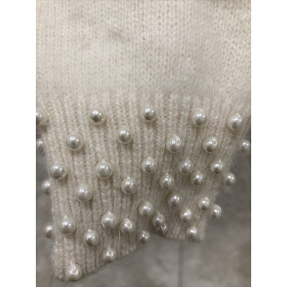 Eugenia by Angenie Winter White Open Cardigan SZ XL 40% Angora Embellished - Picture 4 of 16